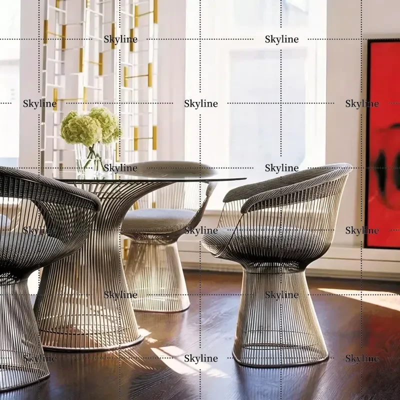 Bauhaus Silver Mesh Chair Modern Simple Light Luxury Home Restaurant Balcony Leisure Table and Chair Combination