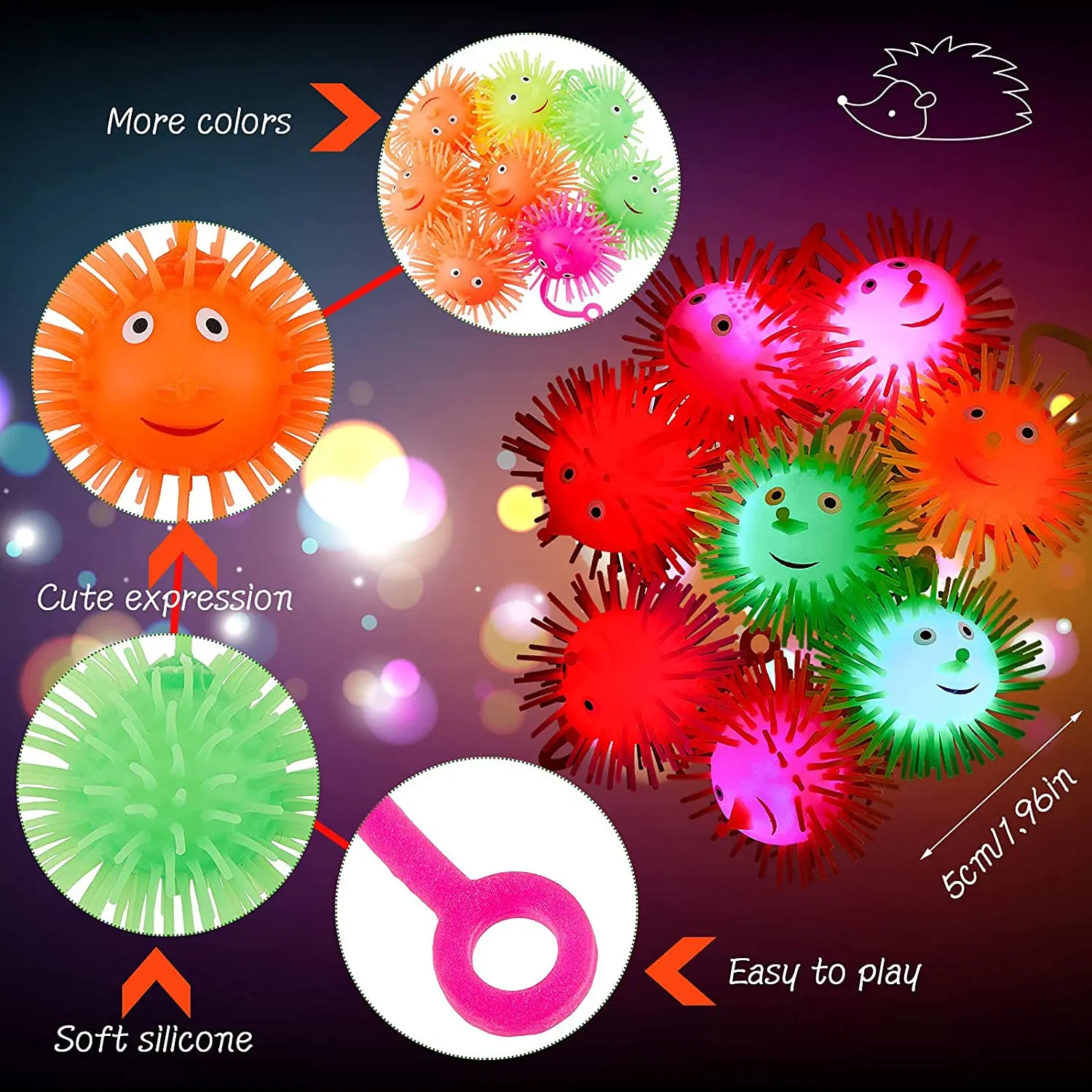 LED Puffer Ball Glowing Puffer Balls Flashing Puffer Light Up Puffer Mouse Responsive Ball Party Favor Stress Relieve Toy