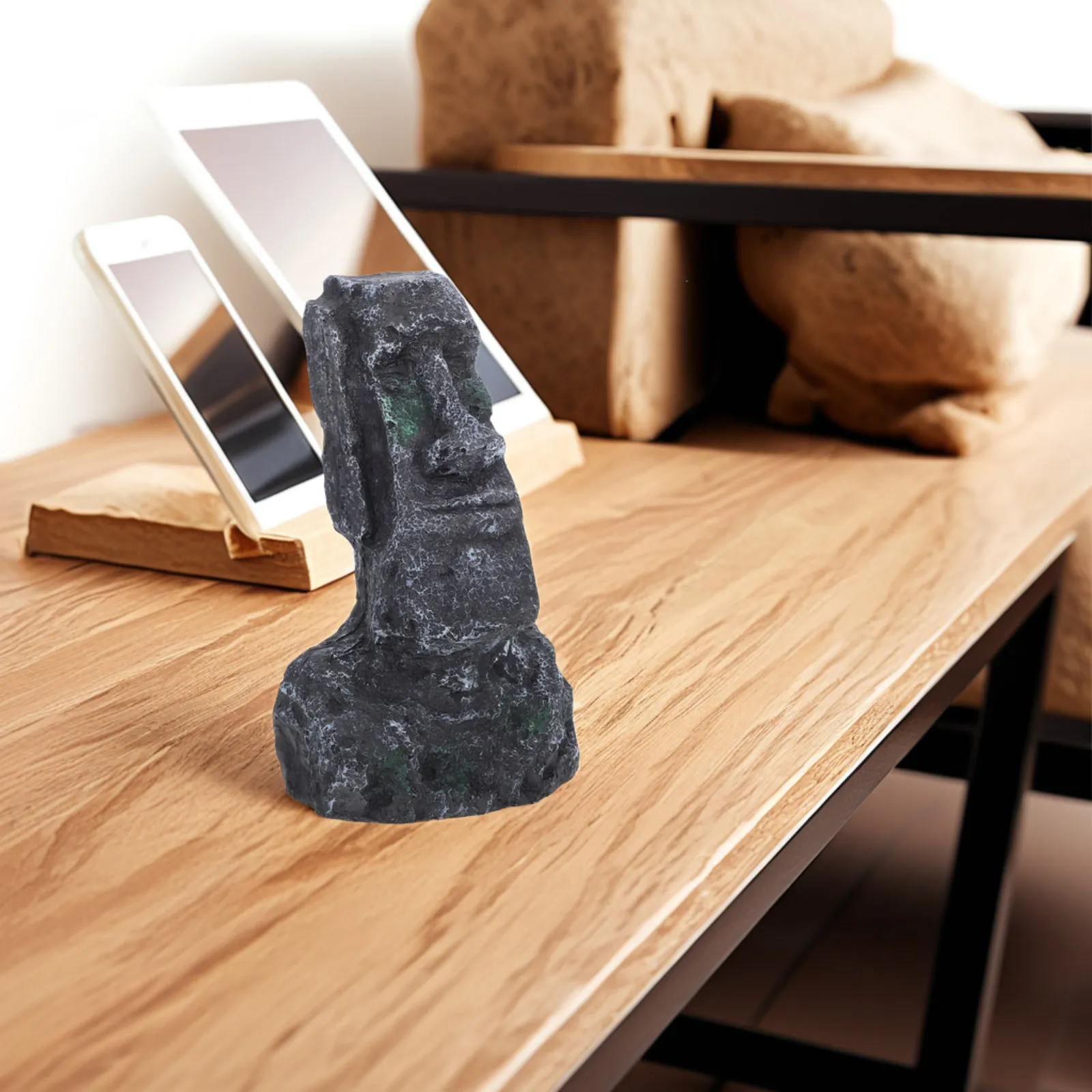 Moai Head Statue Stone Decoration for Fish Tank Reptile Hide Cave Aquarium Rockery Landscape Egyptian Roman Theme