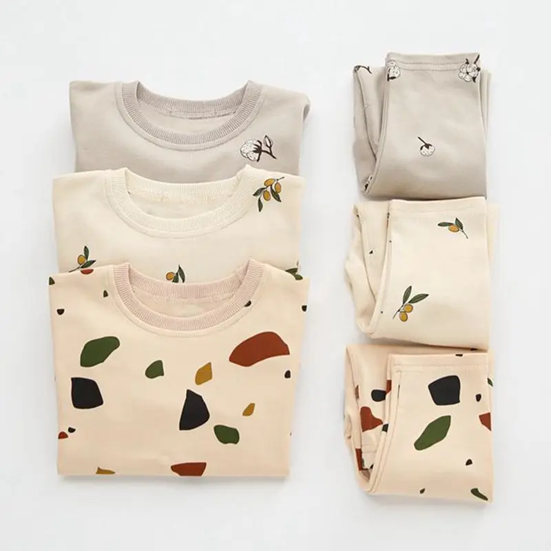 2023 Newborn Cotton Baby Boys Girls Clothes Set Autumn Colour Stonelet Print Baby Long Sleeve T-shirt Pants Suit Baby Costume Se