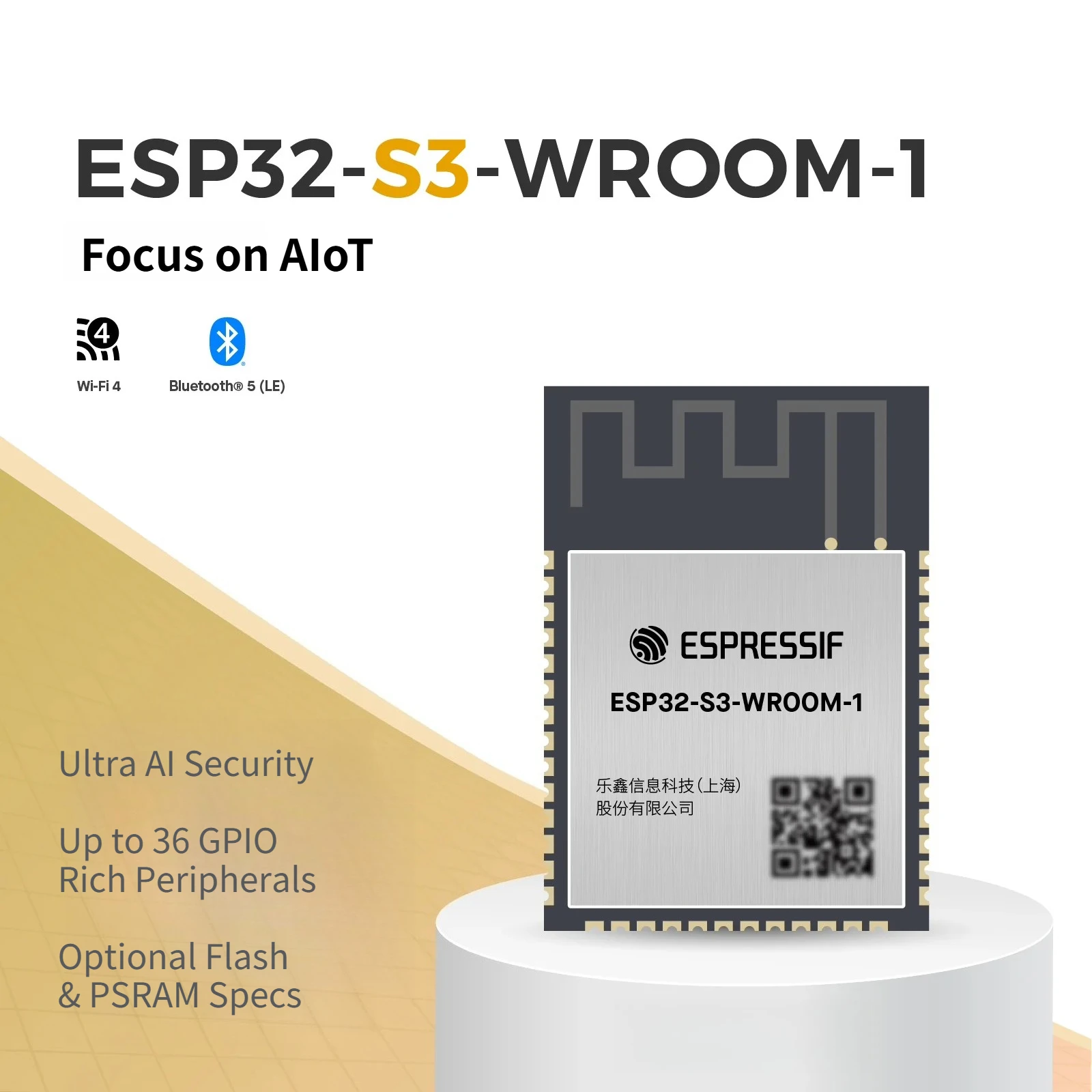 ESP32-S3-WROOM-1 ESP32-S3 Wi-Fi 4 Bluetooth 5 LE SoC Module 36 GPIO for Lab AI IoT Learning