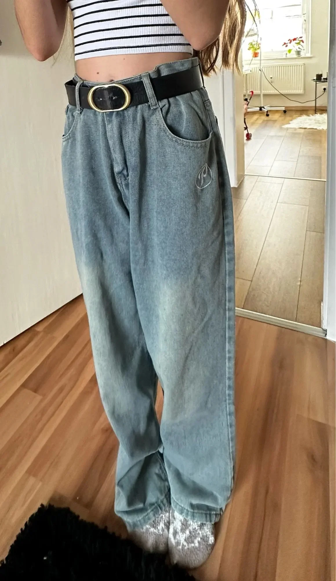 Schützen Straßen jeans y2k Herren hose Gothic Harajuku Hip-Hop Briefs tickerei Retro blau lose Jeans hohe Taille weites Bein Hosen