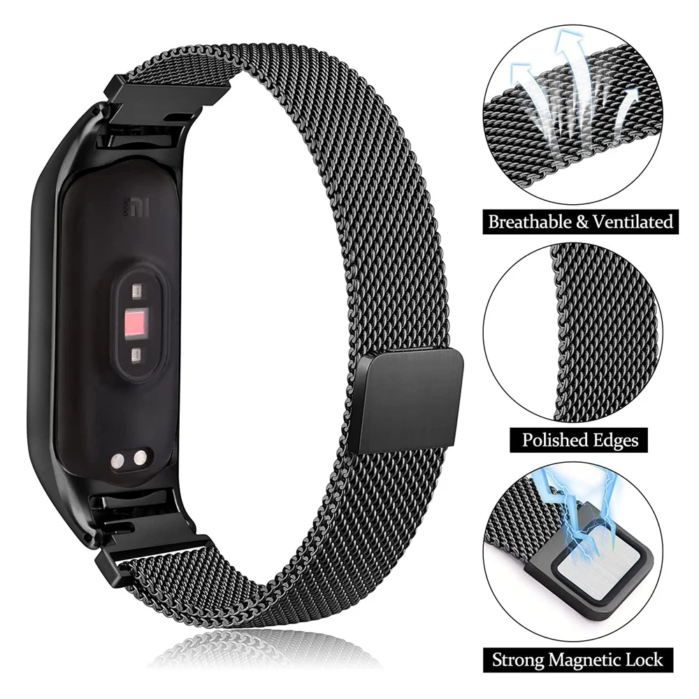 สายนาฬิกาสแตนเลสสตีลสำหรับ Xiaomi Mi band 4, สร้อยข้อมือโลหะสำหรับสายรัดข้อมือ Mi band 4 pulseira