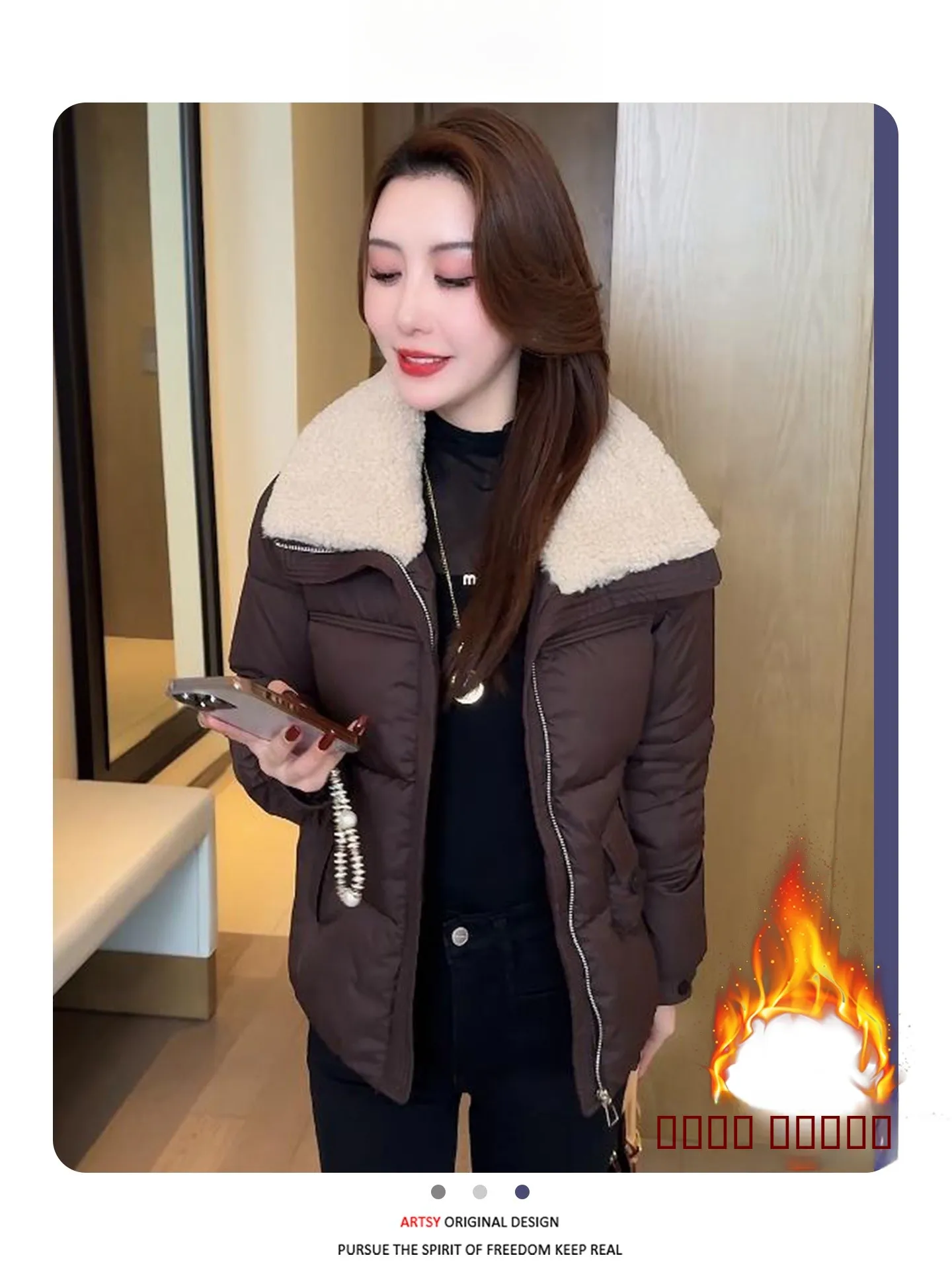 

Women's Fce Lined Thiened down Cotton Jaet Faionable All-Match High-End ort Coat Korean Sle Loose Fit Long Sve