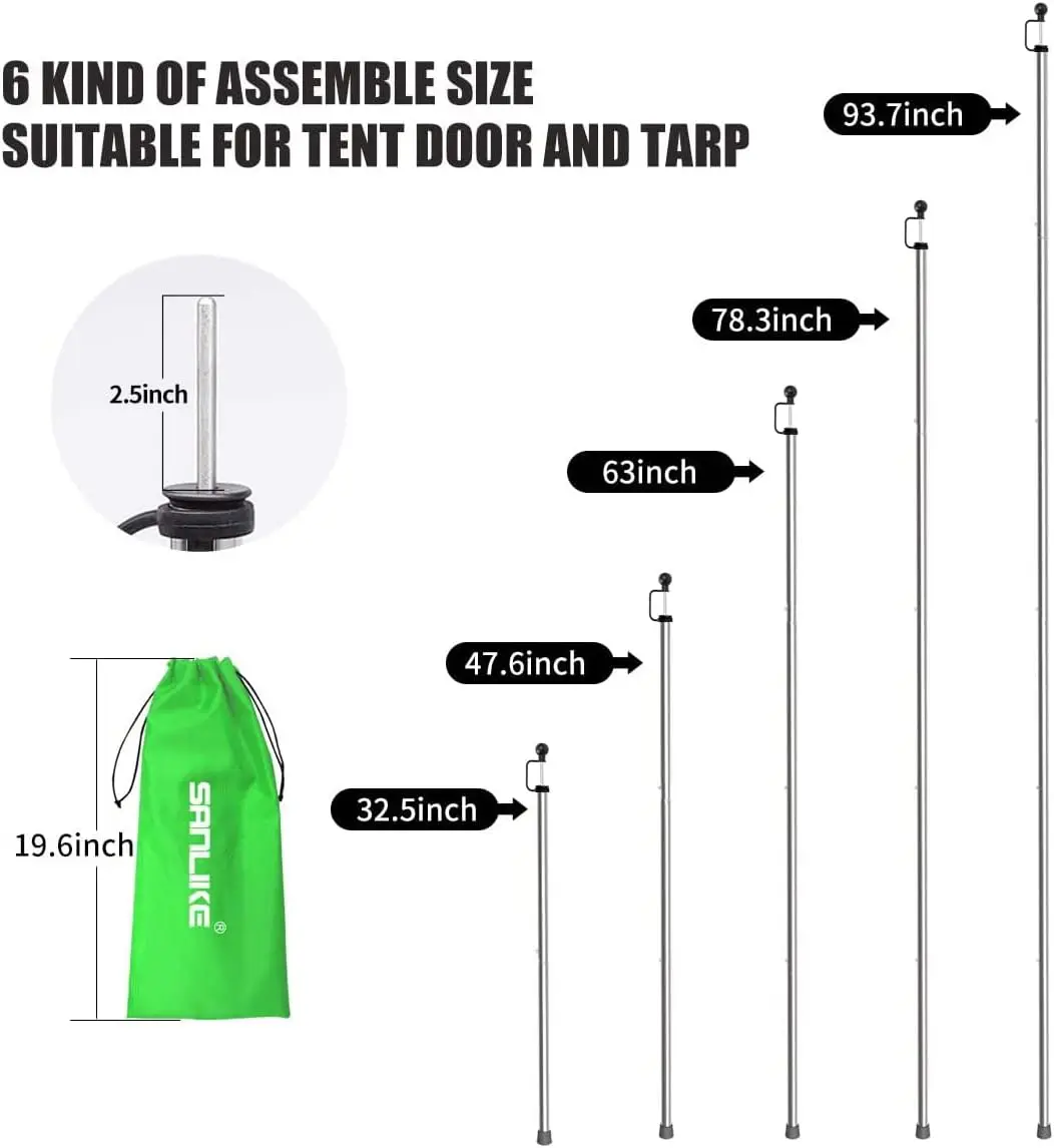 أقطاب قماش القنب من SANLIKE أقطاب خيمة قابلة للتعديل لأقمشة الأقمشة سميكة شديدة التحمل لاستبدال المظلة الخارجية المظلة 12 قطعة قضبان-