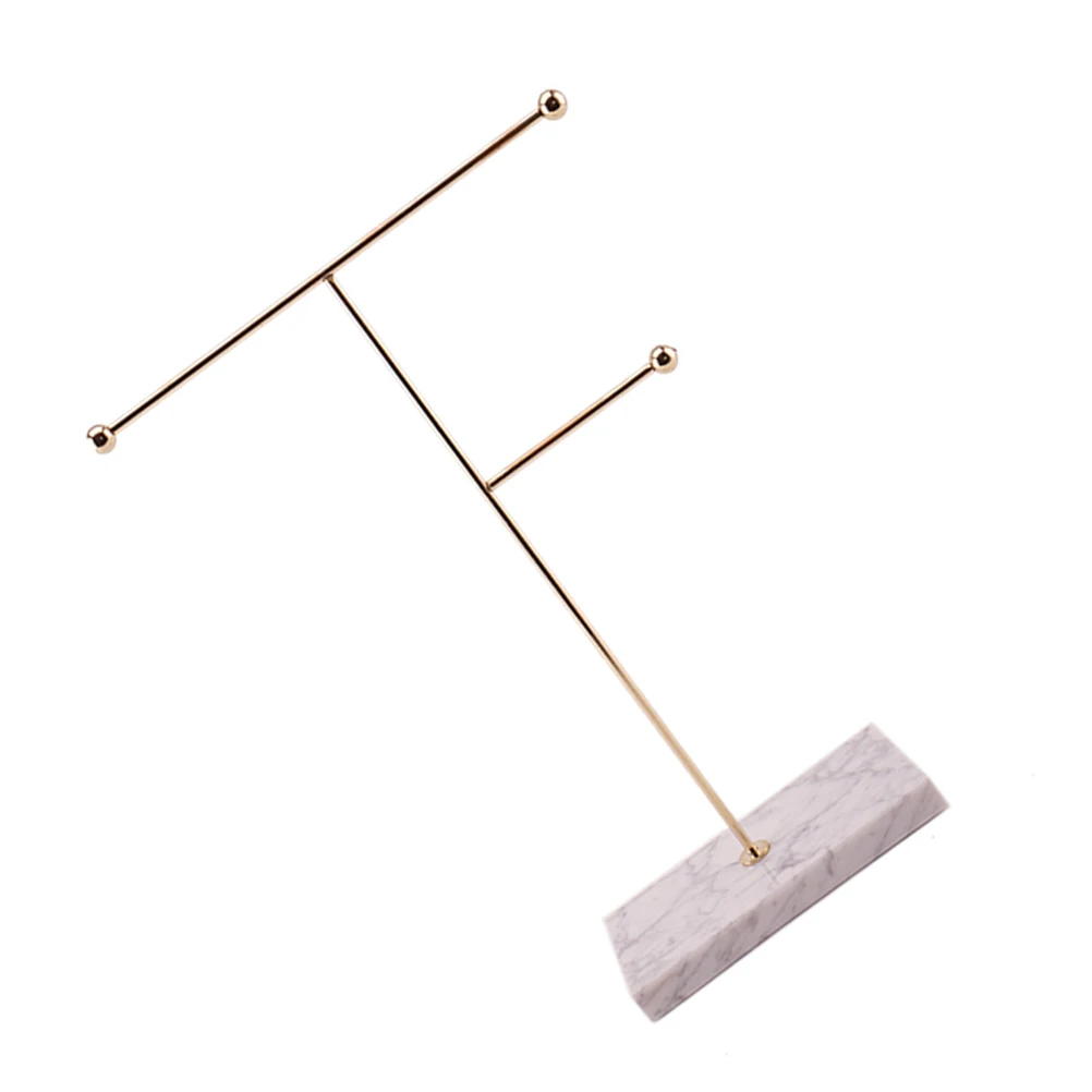 Marble Base Jewelry Display Rack Electroplated Iron Necklace Holder Watch Storage T Bar ganizer Bracelet St Jewelry Showcase