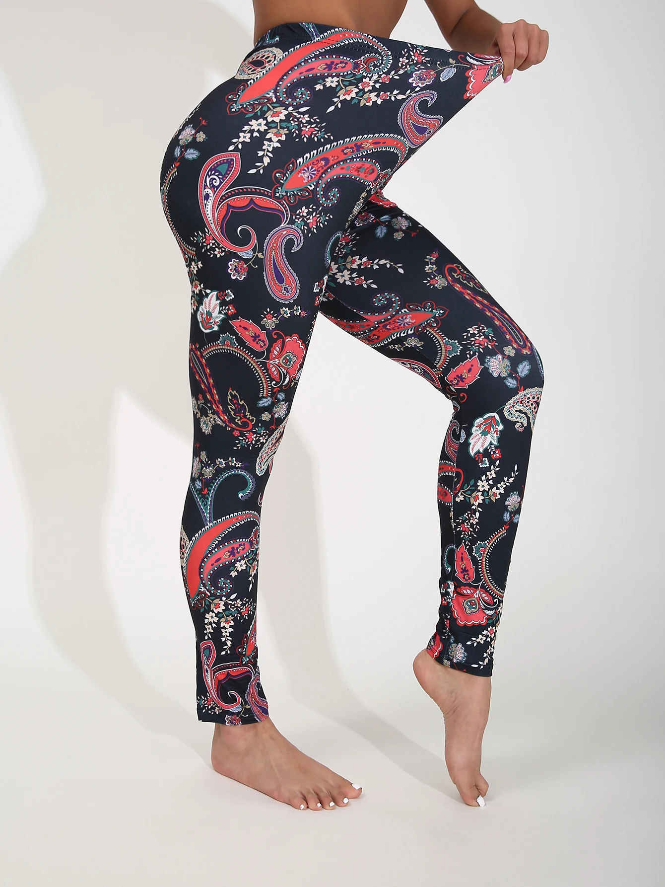 Herbst Winter 1 PACK frauen Schwarz Unten Cashew Blume Muster Sexy Enge Legging Casual Sport Elegante Fitness Yoga Hosen