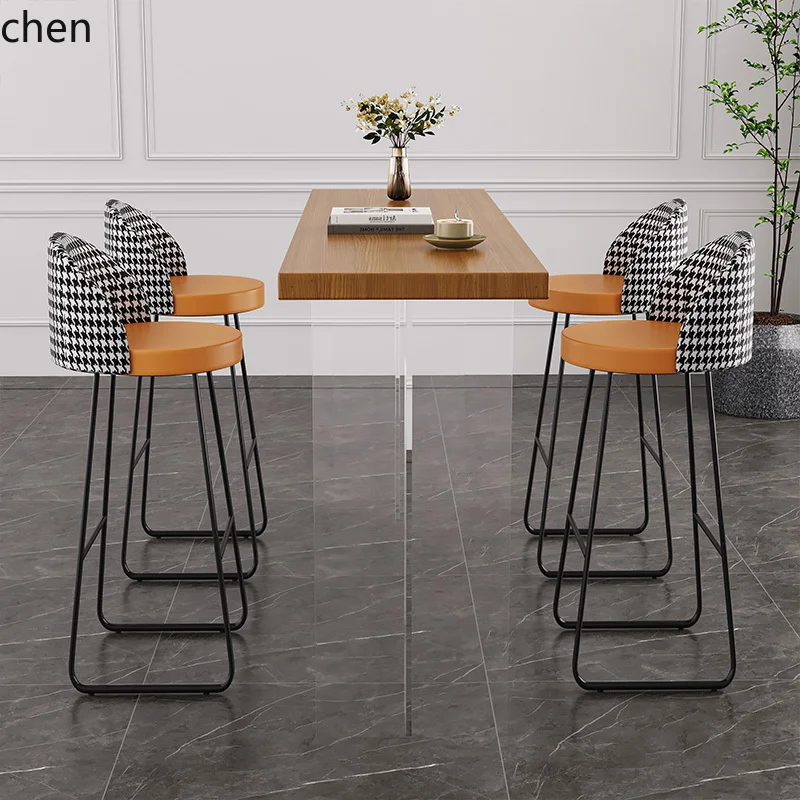 

ZML Solid Wood Bar Table Home Balcony Wall-Mounted Long Table Milk Tea Shop High Stool Table and Chair Set