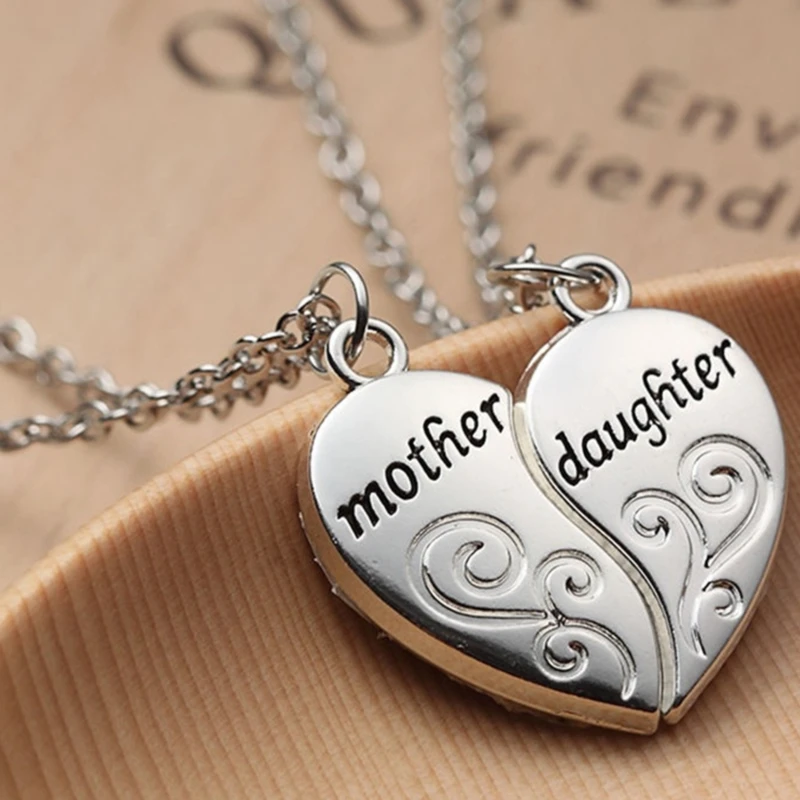 2Pcs Mother Daughter Necklaces Combination For Mother's Day Merge Into One Heart Pendant Fashion Silver Color Jewelry Gifts