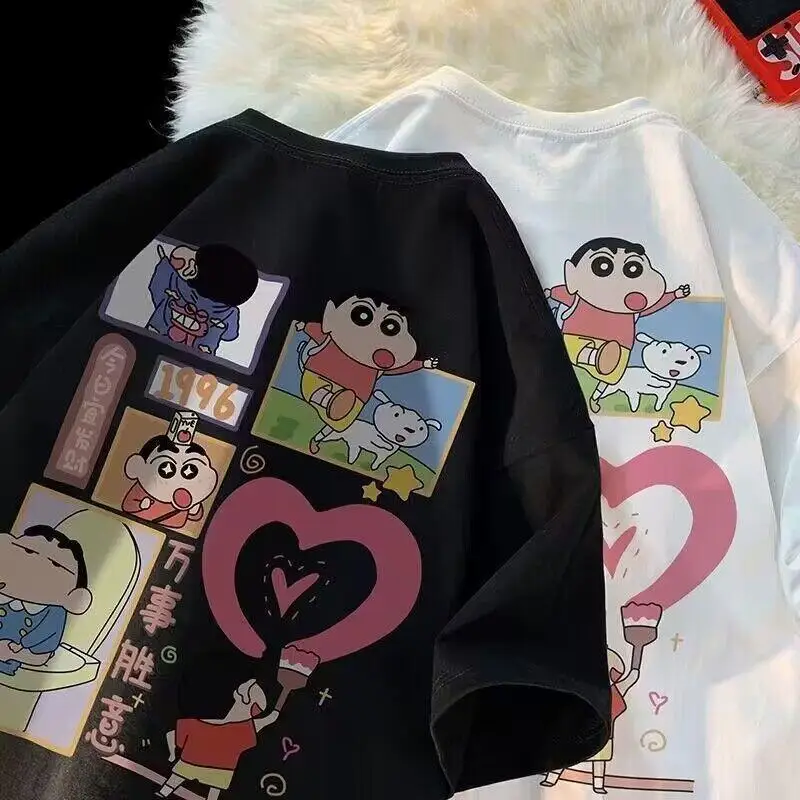 New Creative Cute Cartoon Anime Short Sleeve Bandai Crayon Shin Chan Printed T Shirt Loose Fitting Men and Women Couple Top