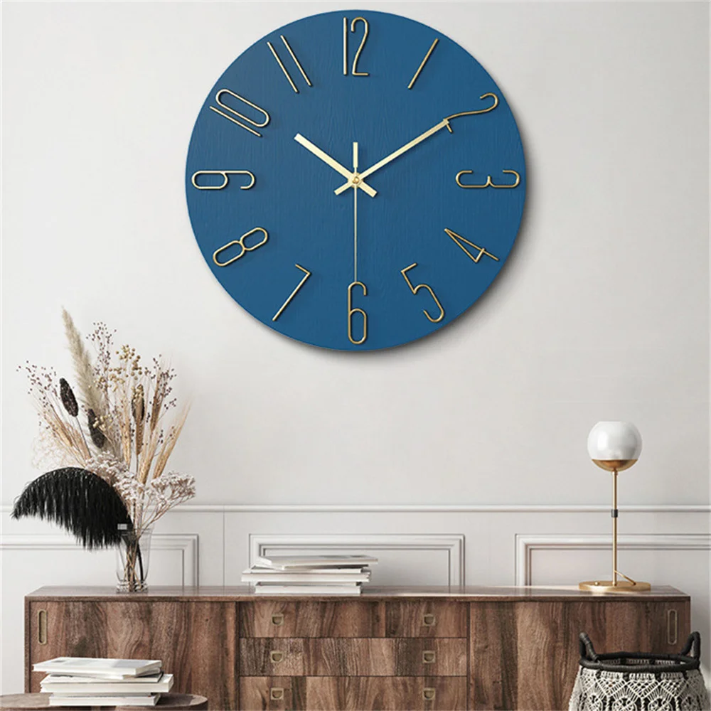 Decorative Plastic Gold Large Number Wall Clock 30cm Blue Coffee White Black Green Decoration Kitchen Modern Design Wall Hanging