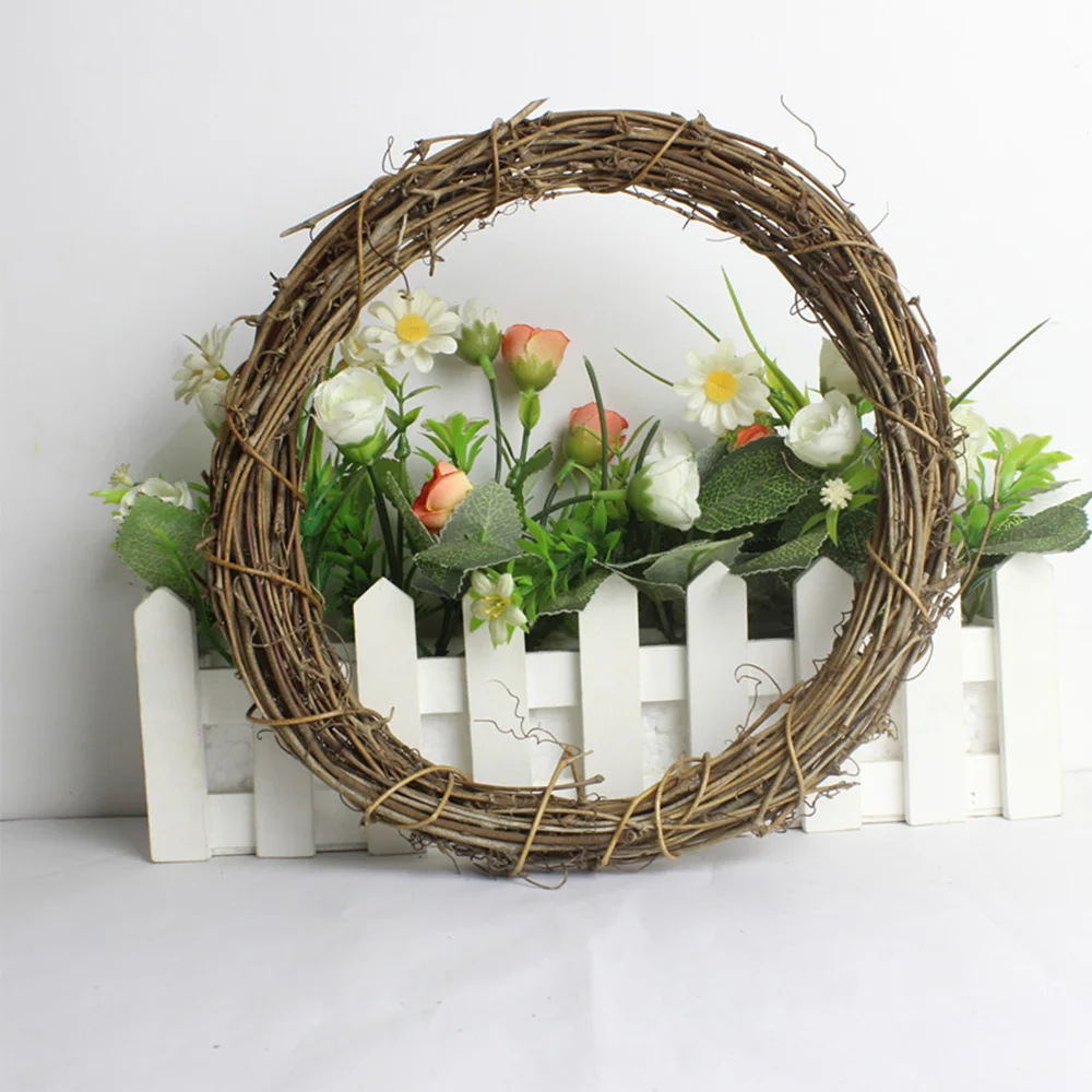 

40cm Round Natural Rattan Ring Christmas Garland Tree Wreath Vine Decor Home Party Hanging Flower Wedding Decoration Home Decor