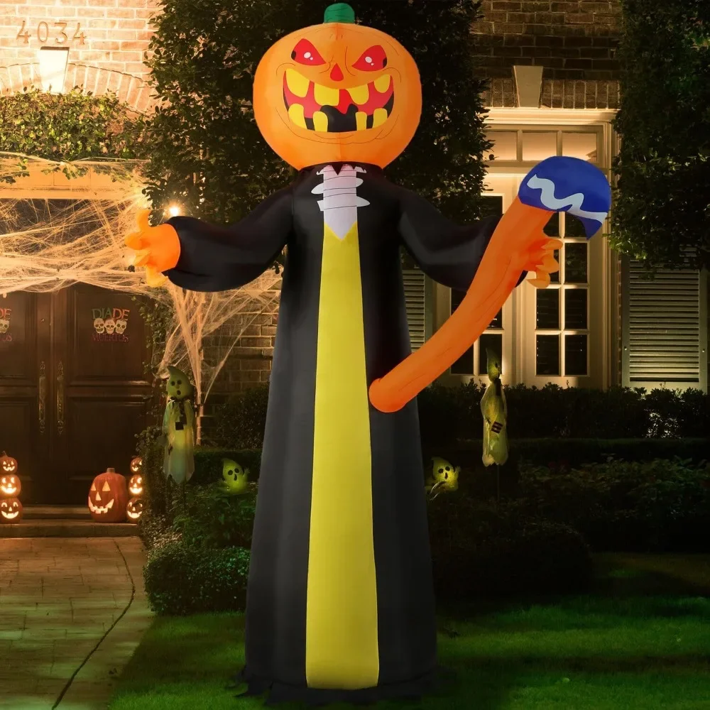 10-ft. Pumpkin Reaper Blow Up with Lights, Outdoor Halloween Inflatable Decoration for Lawn and Yard, Giant Spooky Holiday Decor