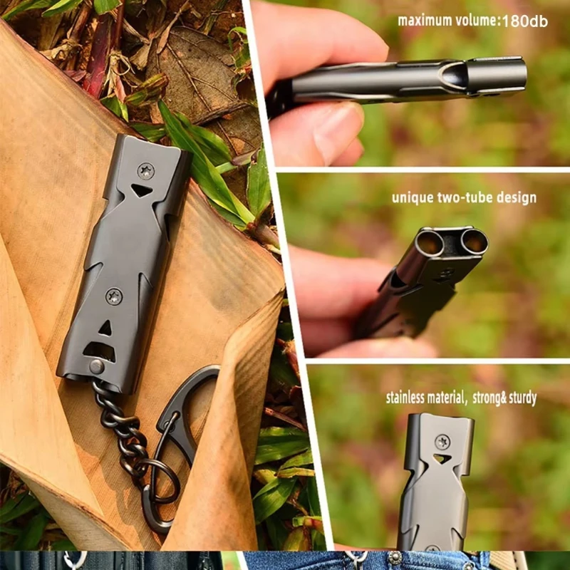 1Pcs Double Tube High Decibel Survival Whistle Keychain Portable Emergency Safety Alarm For Outdoor Camping Hiking 2 Colors C123