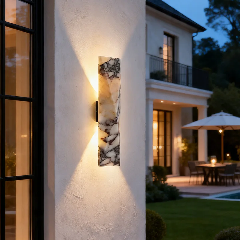 Modern Outdoor Waterproof LED Wall Light Bvlgari Marble Up Down Wall Sconce Warm Light for Patio Porch Garden Decor