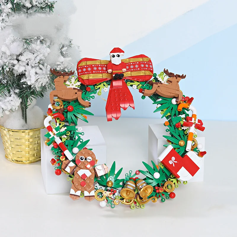 DIY Christmas wreath building kit city Christmas tree house decoration building block set toy Children Christmas Halloween gifts