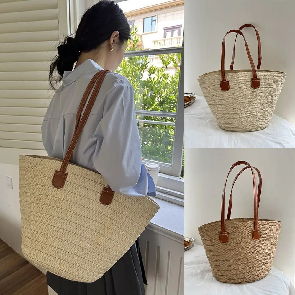 

Fashion Summer Straw Weave Bag Leisure Beach Basket Shoulder Bag Vacation Casual Women's Tote Bag Travel