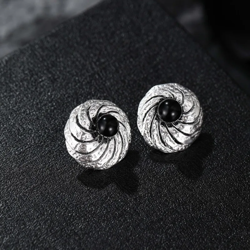 SACE GEMS Fashion Jewelry Earrings for Women 925 Sterling Silver Natual Black Agate Stud Earrings Wedding Party Fine Jewelry