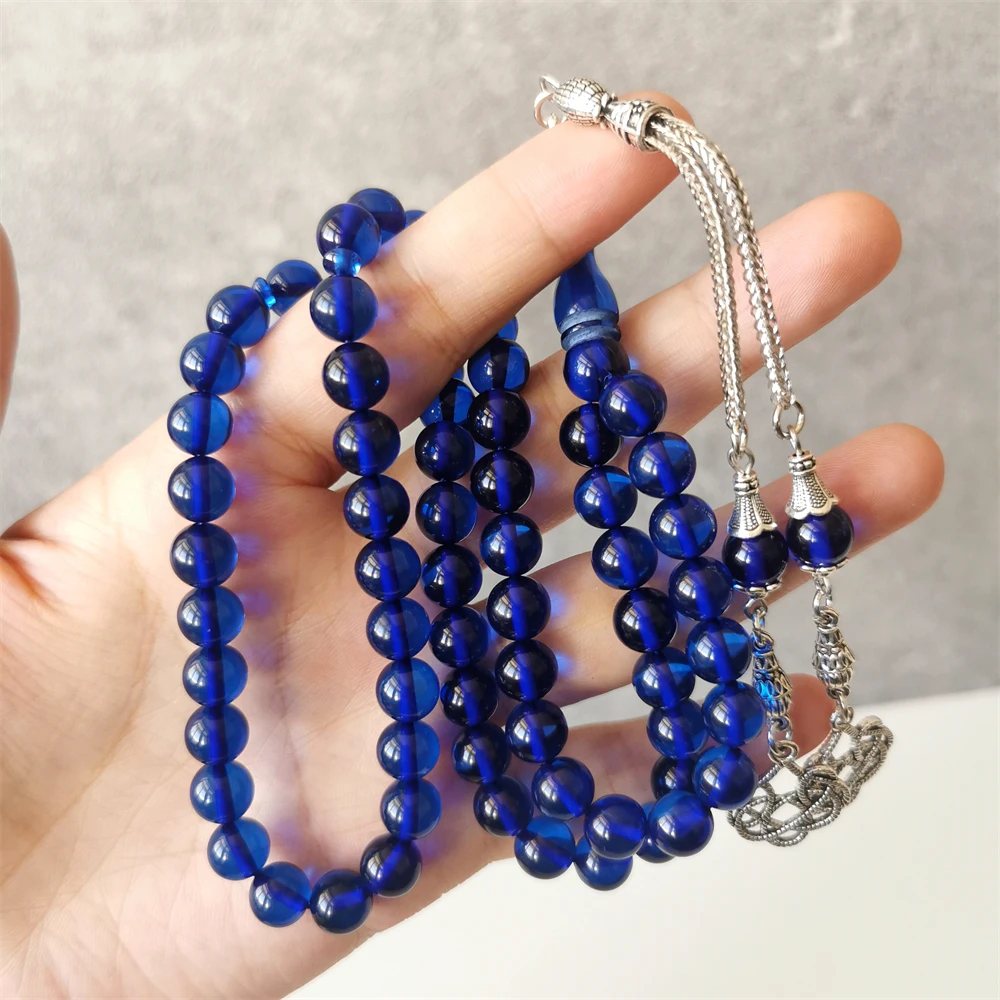 Blue amber Tasbih 8mm 66 Prayer Beads arab fashion Jewelry misbaha Man's Islam Muslim gift rosary islamic tesbih subha