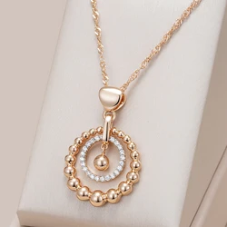 Kinel Hot Glossy Bead Natural Zircon Pendant Necklace for Women Fashion 585 Rose Gold Silver Color Mix Daily Fine Retro Jewelry