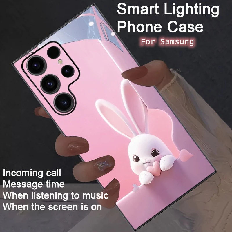 

Love Cute White Rabbit Cartoon Cover LED Flash For Samsung A16 A26 A36 A56 A17 S25 Ultra S24 Plus S23 S22 S21 S20 FE Glow Bumper