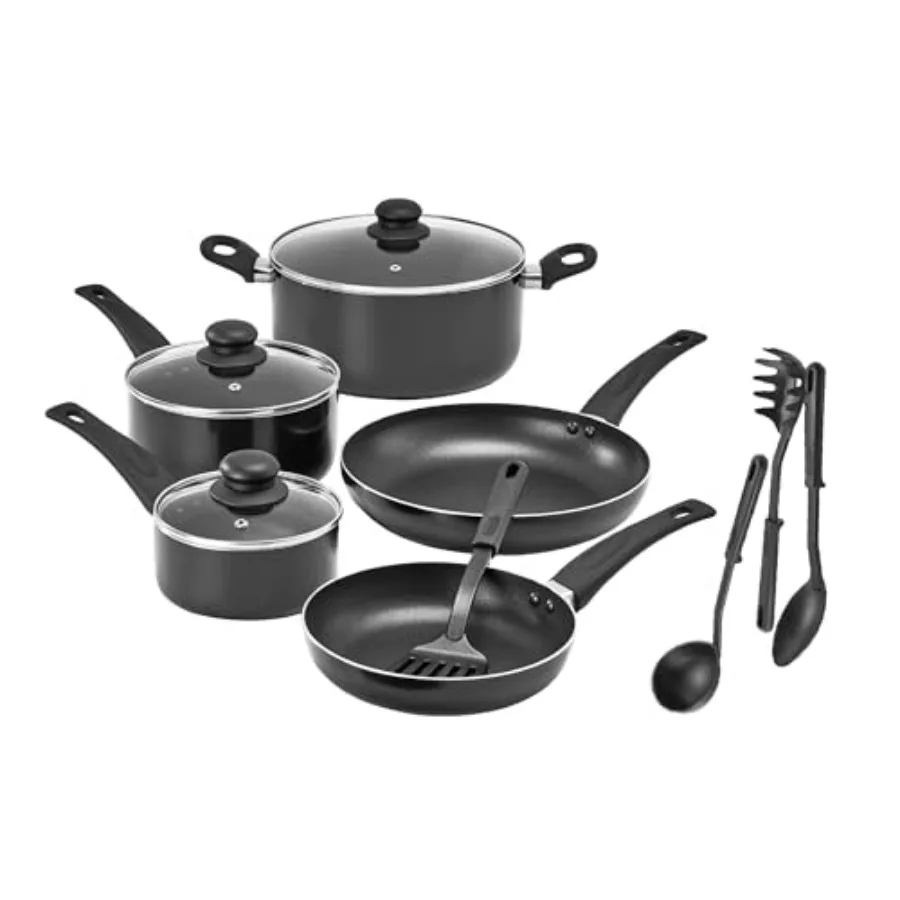 

Cookware Set Pots and Pans with Utensils Nonstick PFOA Free Scratch Resistant Cooking Surface Compatible with All Stoves Nylon