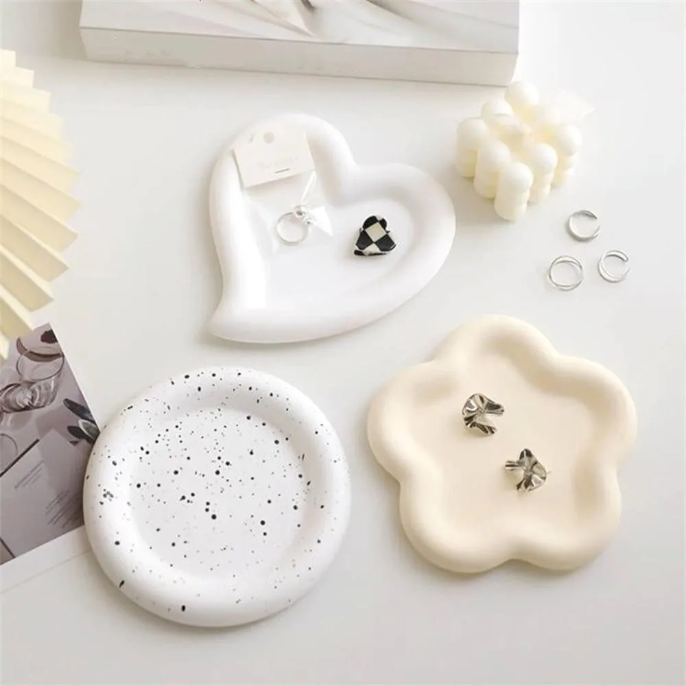 Round Heart Flower Silicone Concrete Tray Mold Plaster Plate Cement Coaster Molds Terrazzo Jewelry Display Plates Storage Mould