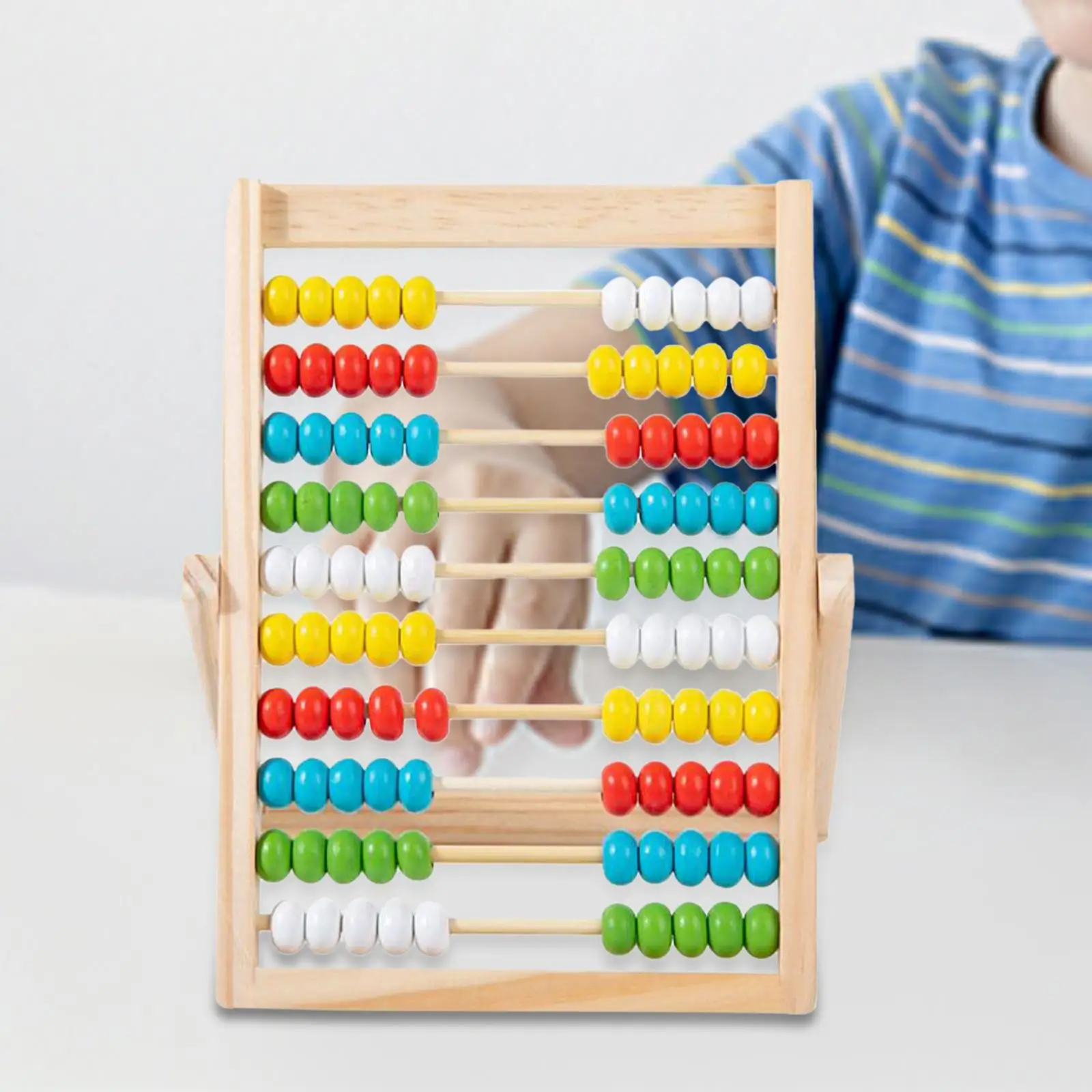 Montessori Wooden Abacus Math Learning Toy Multicolor Beads Counting Frame for Kindergarten Education