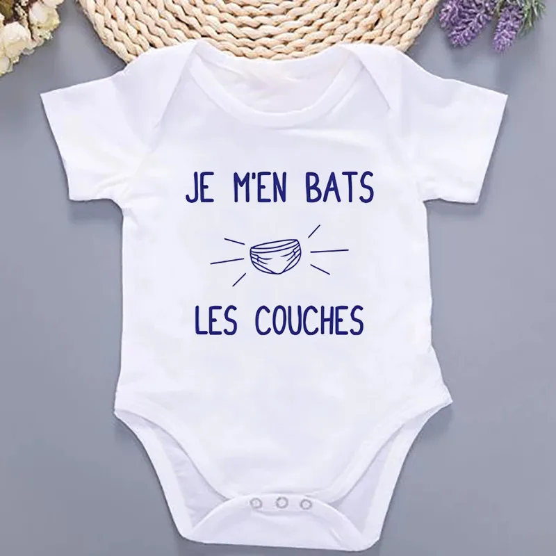 

Funny JE M'ES BATS LES COUCHES Newborn Baby Clothes Cotton Short Sleeve Jumpsuit 0 to 24 Months