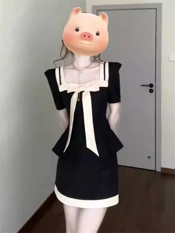 

Элегантный женский модный комплект-двойка: юбка макси и топ с коротким рукавом, квадратным вырезом и узлом, стройнящий силуэт