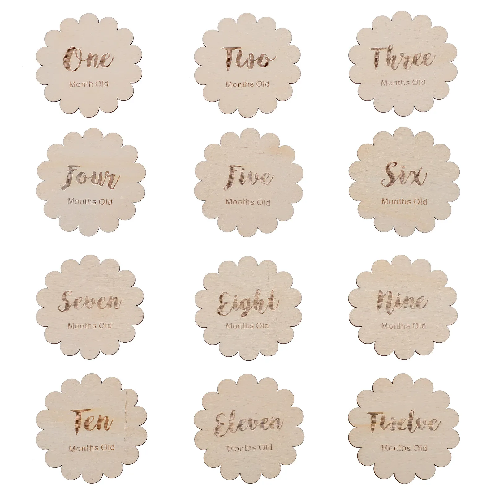 

12Pcs Growth Cards Creative Wooden Commemorative Full Month Milestone Photo Props Growing Up Celebration