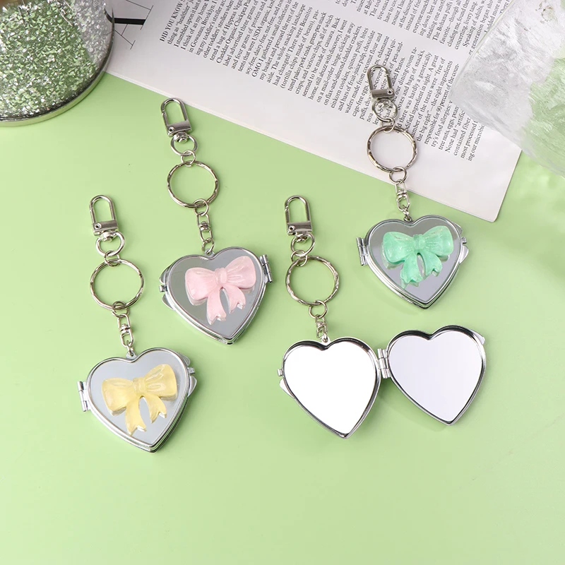 Metal Key Chain With Heart Shaped Bow Mirror Bag Pendant Sweet Cool Style Trendy Fashion Pendant