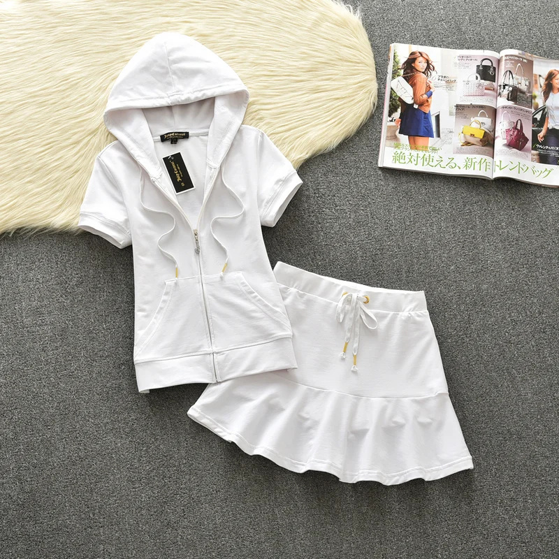 Summer Short Skirt Suit Women Fashion Tracksuit Cotton Hoodies and Mini Skirts Sexy Sportswear