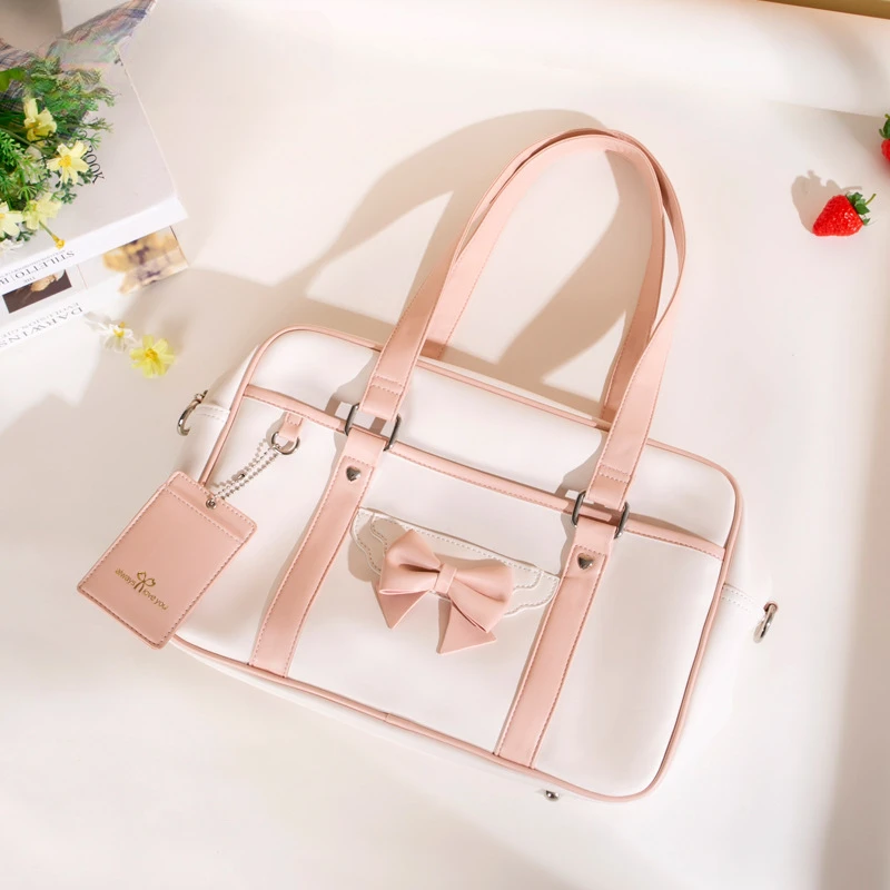 Japan Style Kawaii Girls Bow JK Crossbody Shoulder Bags High School Student Uniform PU Messenger Tote Bag Cute Laptop Handbags