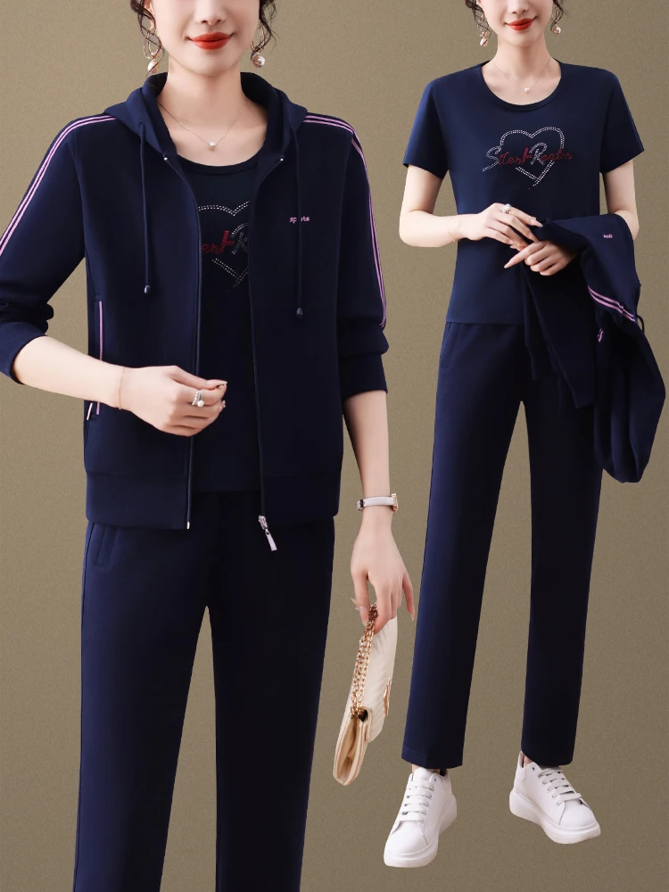 

Элитный спортивный костюм для женщин: толстовка и футболка для женщин среднего возраста, модный комплект на весну-осень