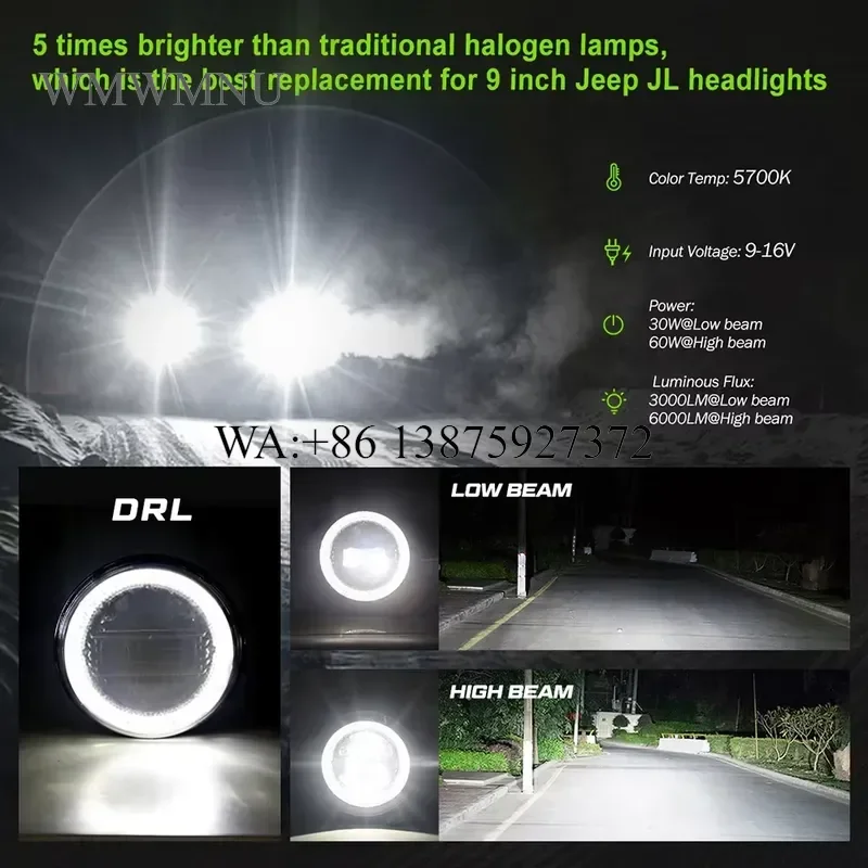 Wmwmnu App Control DOT Approved 9 Inch RGB Halo LED Round Headlight Projector Headlamp for JL Sport Rubicon