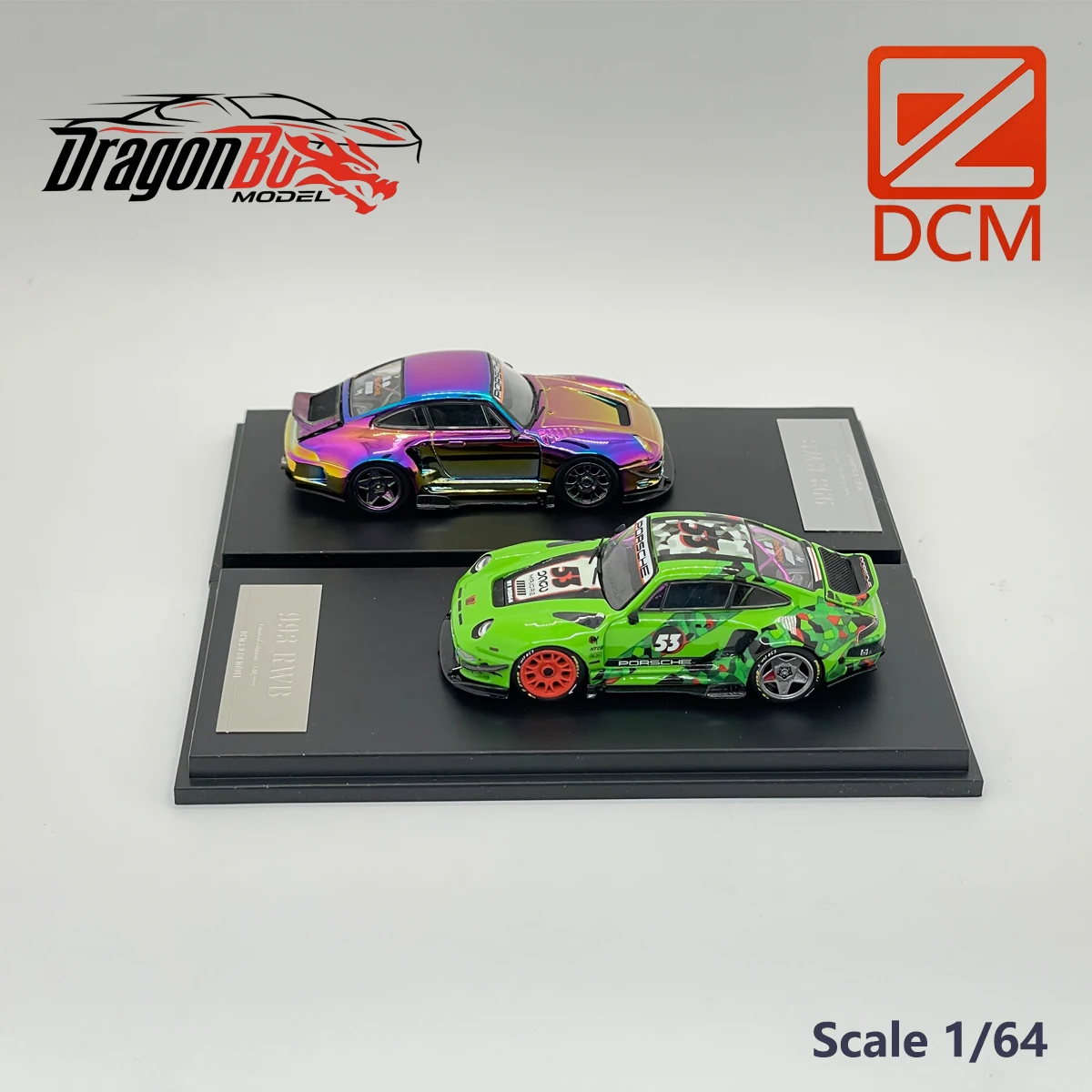 D.Bo Model & DCM 1:64 Alloy Diecast RWB 993 964 Chrome Chameleon Camo Green Collectible Model Car In Stock Ready To Ship - view 5