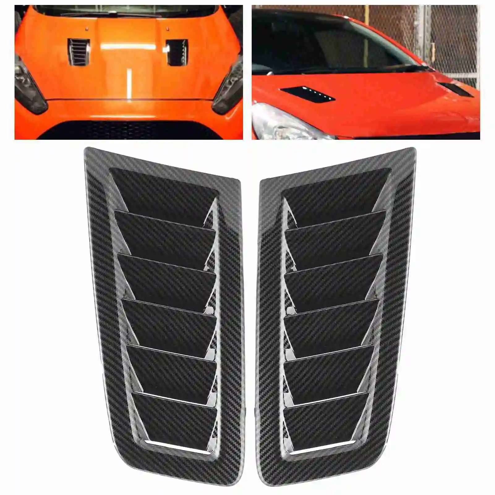 2Pcs Universal Bonnet Air Vents Engine Hood Car Exterior Parts For Focus RS MK2 StyleCarbon Fiber Color