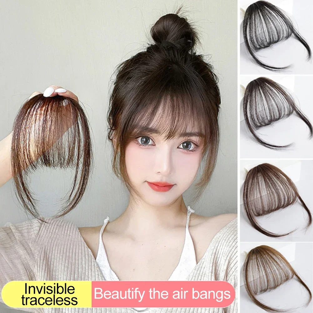 Frange de cheveux humains à clipser sur le dessus de la tête pour les femmes, extensions de cheveux bruns, cheveux naturels, contaminants, postiches Py Fringe, Air Bangs