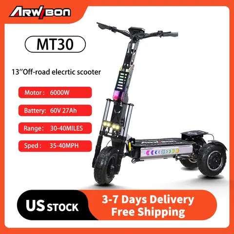 Arwibon MT30 6000W Adult Electric Tricycle Speed up to 40MPH 60V 27Ah 13inch off-road tires foldable commuting sports E-tricycle