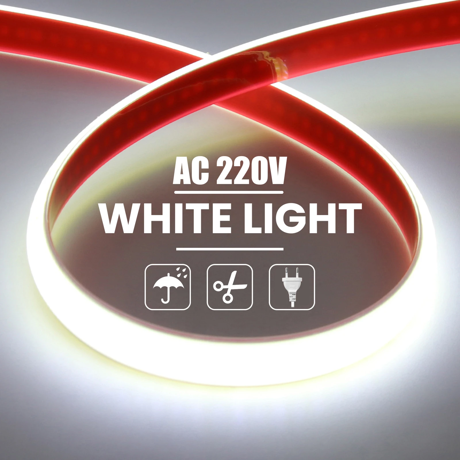 

AC 220V COB Neon Strip With EU ON/OFF Switch 4000K 6000K 3000K Waterproof Self Adhesive Home Decor Flexible Ribbon Rope Light