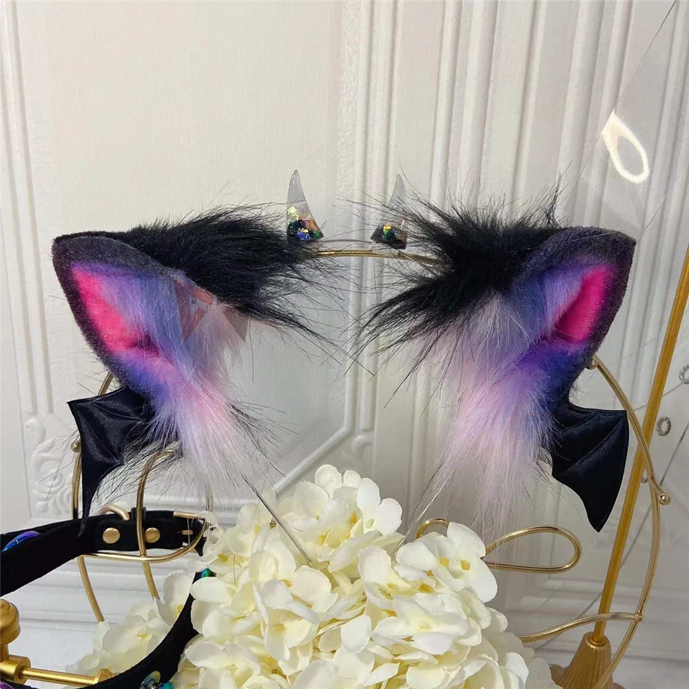 New Devil Cat Fox Ears Hairhoop Wings Eyes Tail Earrings Necklace Animal Wolf Cosplay Headwear Simulation Costume Accessories