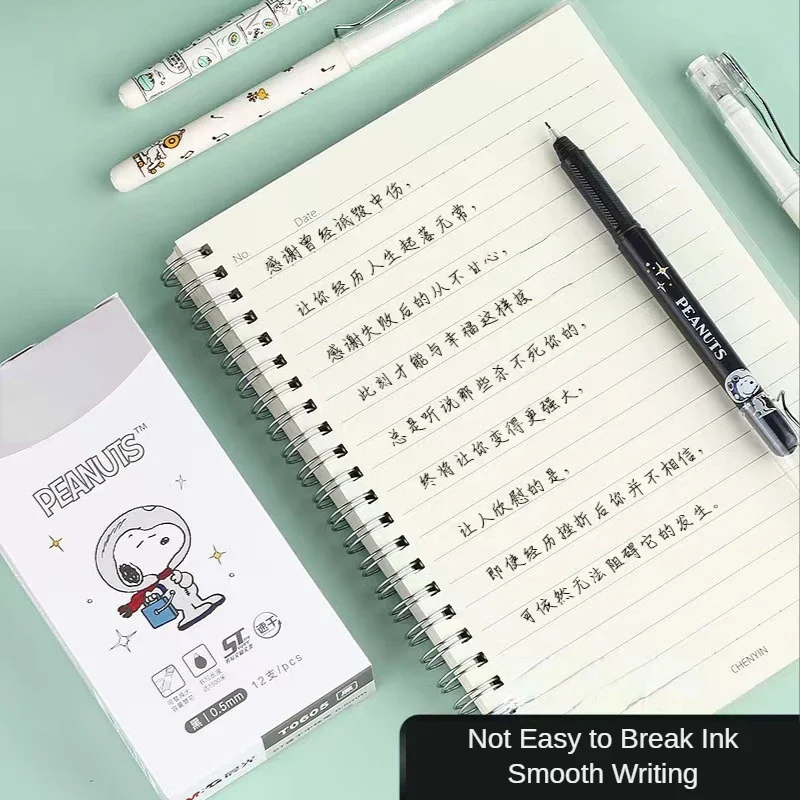 12 Pcs/Set Snoopy cartoon signing pen Gel Pen School Office Supplies student Exam Pen Stationery Gift 0.5mm quick dry Black Ink