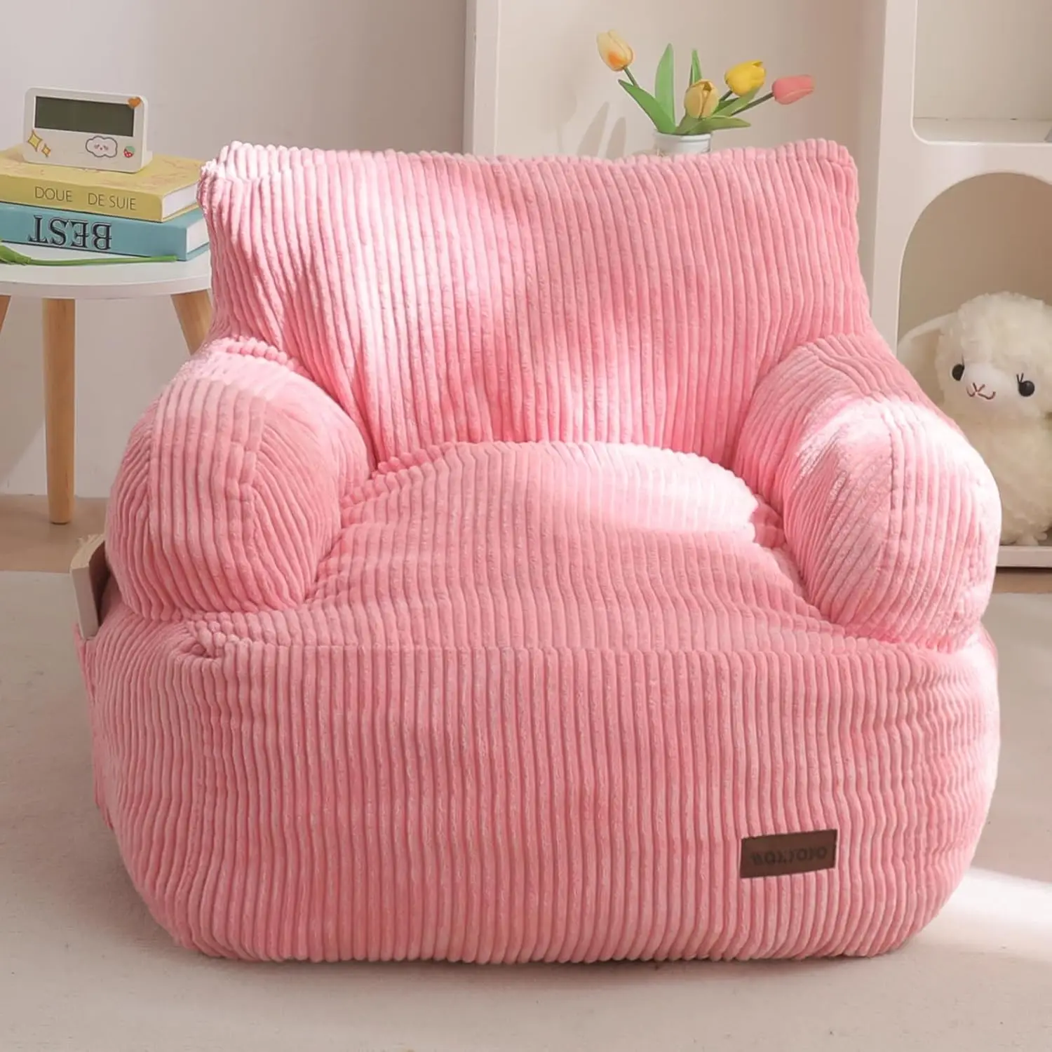 Kids Bean Bag Chair, Stuffed Toddler Sofa with Filler for Boys and Girls, Pink Gaming Reading Floor Seat
