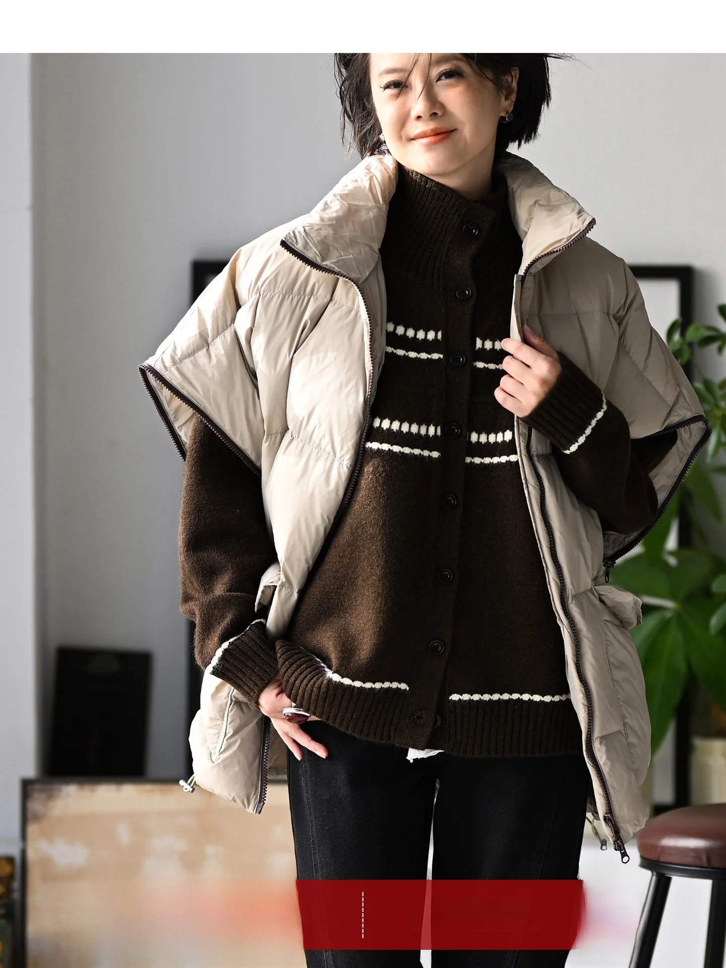 

Thiened Fair Isle Knit Sweater Stand Collar High Collar Open Front Women's Faion Artistic Retro Sle Winter Warm Knitted...