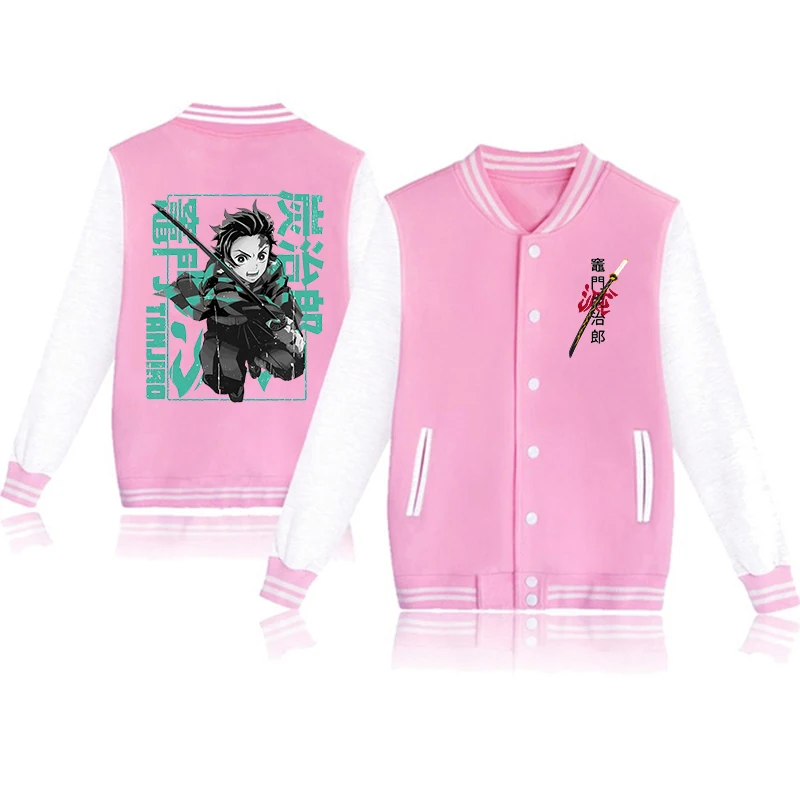 New Hot Anime Kamado Tanjirou Printed Baseball Jacket Women Men Long Sleeves Jersey Fashion Fleece Sportswear Coat