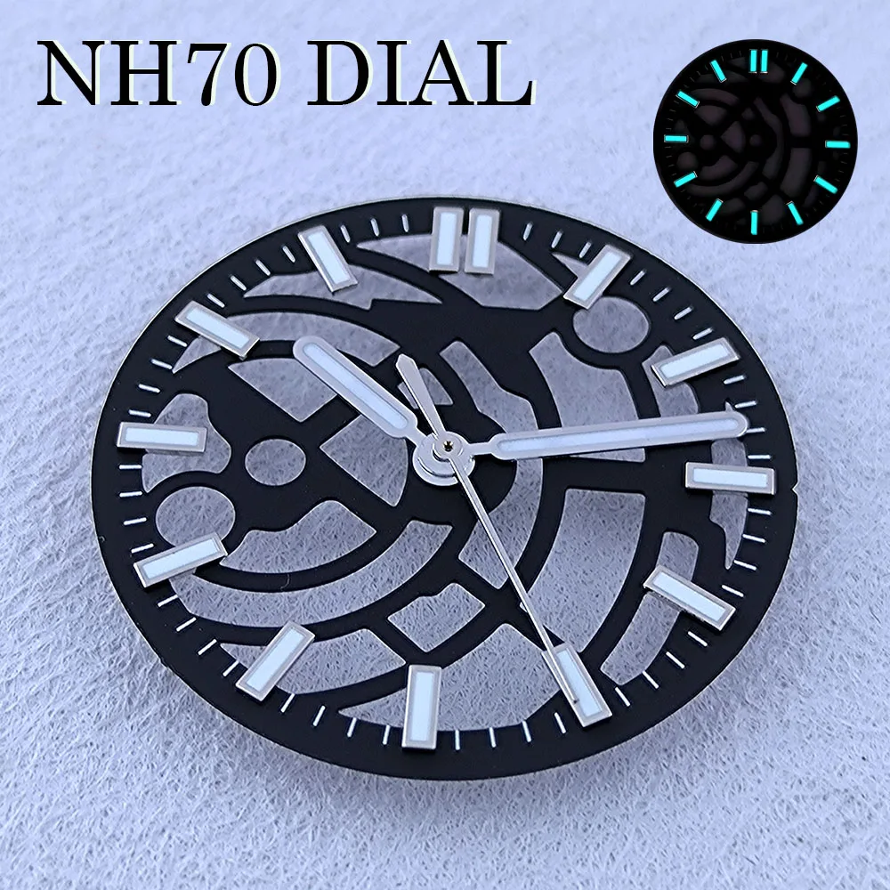 NH70 Полый циферблат для мужских часов, черный, синий циферблат, 28,5 мм, набор рук, синий светящийся циферблат, инструменты для ремонта механизмов NH70