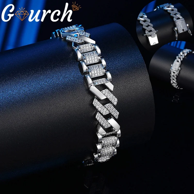 

Браслет Gourch с цирконом, кубинское звено, ремешок для часов в стиле хип-хоп, повседневный модный индивидуальный роскошный ювелирный браслет, подарки на день рождения для мужчин