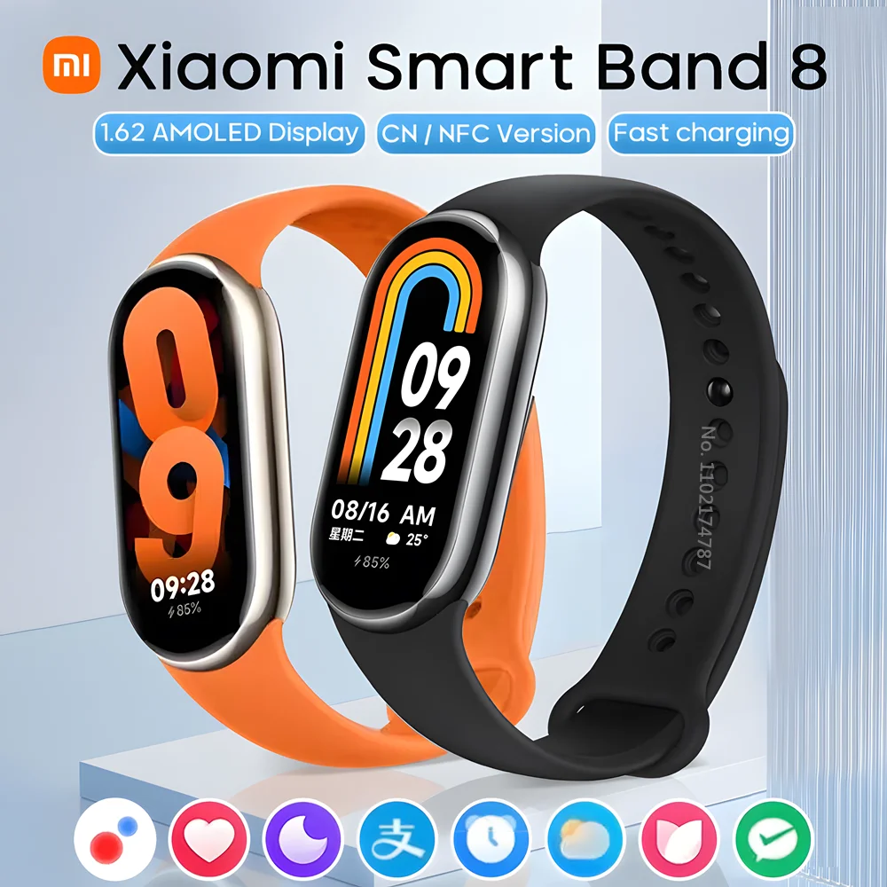 

Умный Браслет Xiaomi Band 8, 1,62 дюйма, AMOLED, измерение пульса и уровня кислорода в крови