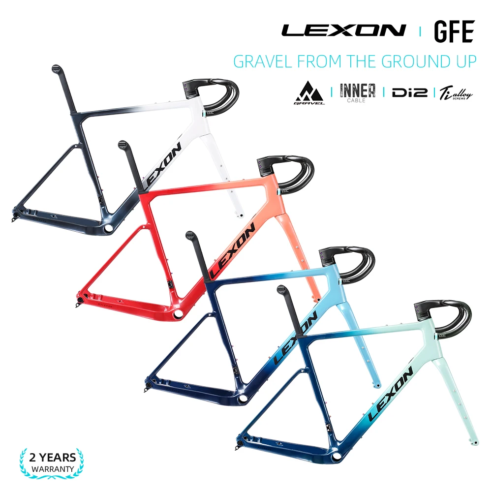 Lexon GFE Bicycle Carbon Gravel Frame Off-Road Disk Brake Framework 700*47C Cycling Frameset With Fork Gradient Color Bike Parts